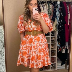 Orange Puff Sleeves Dress